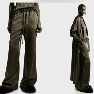 H&M Dark Green Flared Satin Pants